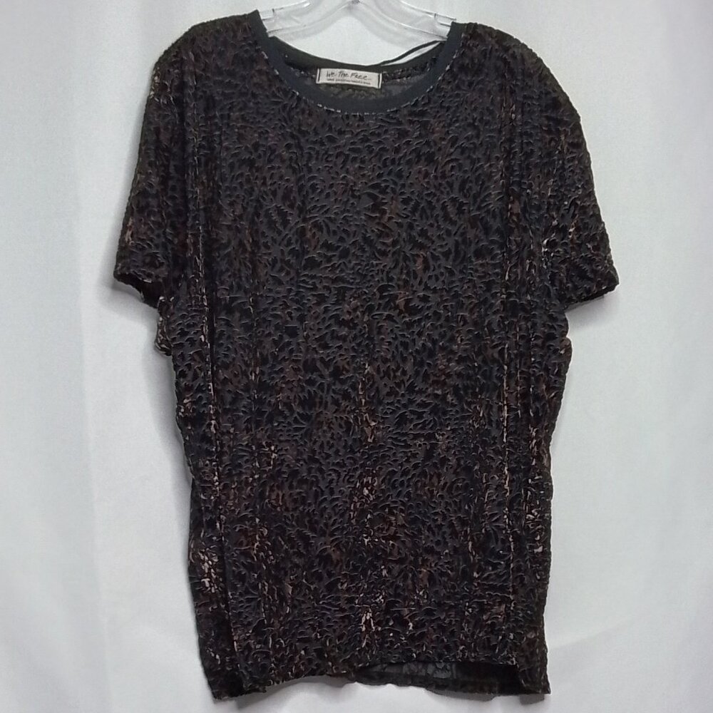 FREE PEOPLE "WE THE FREE" BURNOUT TEDDY TEE IN CHEETAH COMBO PATTERN SIZE L